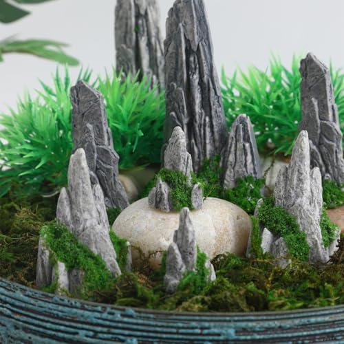 VOSAREA 8pcs Mini Rockery Small Bonsai Rockery Figurines Resin Statues Landscape Fake Mountain Outdoor Garden Ornament