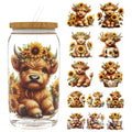 UV DTF Cup Wrap for 16oz Glass, 12 Sheets Highland Cattle Waterproof Rub On Transfers, UV DTF Decals Stickers for Tumbler Water Bottle - style: Highland Cattle