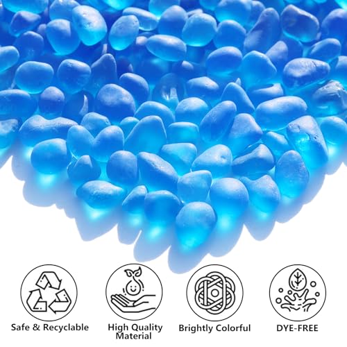 QYGL Sea Glass Stones - 0.55LB Sea Blue Frosted Glass Pebbles Gemstones - Perfect for Aquarium Rocks, Fish Tank Gravel, Vase Fillers, DIY Crafts, and Home Decor - color: Sea Blue
