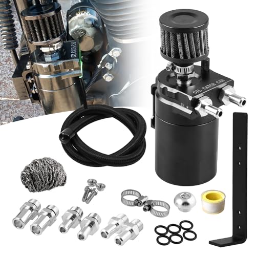 RULLINE Universal 350ml Oil Catch Can Tank 0046 Aluminum Polish Baffled Reservoir with Breather Filter with 3/8" Fuel Line with Bracket Black - color: Black, size: Universal with Bracket Kit