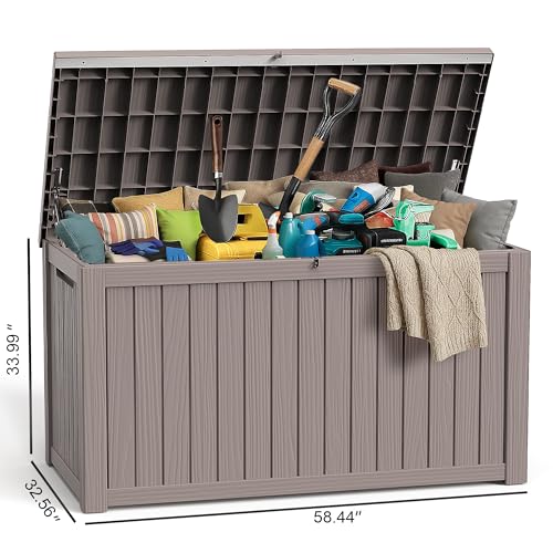 ROJIK Outdoor Storage Housing Deck Box,Waterproof Patio Furniture, Garden Tools,Cushions,Pool Accessories Storage Bench with Lockable Lid and Side Handles (Grey,280 Gal) - color: Grey, size: 280 Gallon