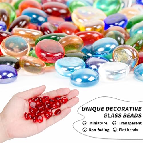 1 LB Red Flat Glass Beads, 150 PCS Small Glass Marbles, Mini Flat Round Pebbles for Vase Filler and Floral, Fish Tank Rocks Decorative Gemstones for Home and Aquarium Décor - color: Red