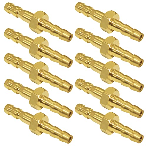 Joywayus Brass 1/8" Hose Barb Hex Union Brass Hose Fitting Water/Fuel/Air (Pack of 10) - size: 1/8 Inch, style: 10PCS