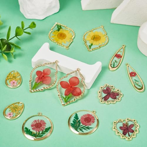 Transparent Flower Resin Charms Round Gold Edge Dried Floral Pendants Flat Round Clear Gold Foil Floral Charms for Necklace Bookmark Keychain Jewelry Making - color: Flower-4