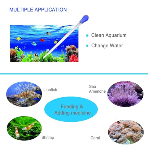 17.7inch Aquarium Siphon/Fish Feeder/Tank Cleaner/Coral Feeding Tube/Water Changer/Waste Remover Clean Tool/Gravel Cleaning/Aquatic Long Pipette Syringe/Axolotl Reef Accessories (2 Packs)