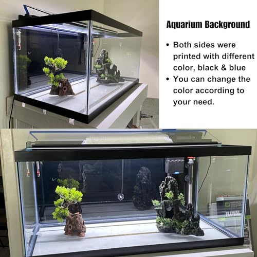 ELEBOX Aquarium Background Blue Black Fish Tank Background Picture 2 Sides Fish Backdrop for Aquarium Wallpaper 20" x 48" - size: 19.7" H x48" L