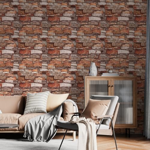 10 Pack 3D Wall Panels Peel and Stick, Waterproof Foam Stone 3D Wallpaper, Self Adhesive Foam Wallpaper for Bedroom Bathroom Kitchen (13.7 * 15.1in) - color: Red Brick, size: 10 Pack