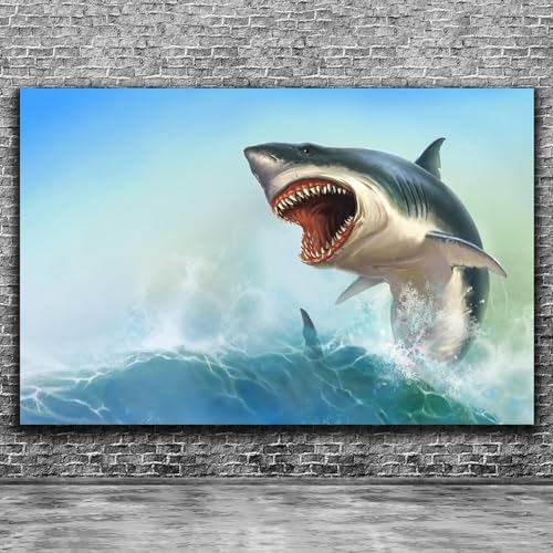 9x6ft Fabric Shark Theme Backdrop Blue Ocean Emerging White Shark Animal Photography Background Aquarium Kids Party Decorations Photo Banner Photo Shoot Props - size: 9x6 FT