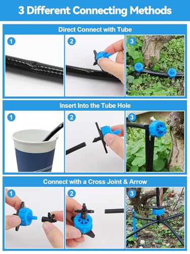 100PCS 1/4" Drip Irrigation Emitters, Kalolary 2 GPH Pressure Compensating Drippers for 4/7mm Tube Micro Sprinkler Garden Constant Water Flow Head for 8L/H Pressure Drip Irrigation Parts (Blue) - color: 2GPH Blue