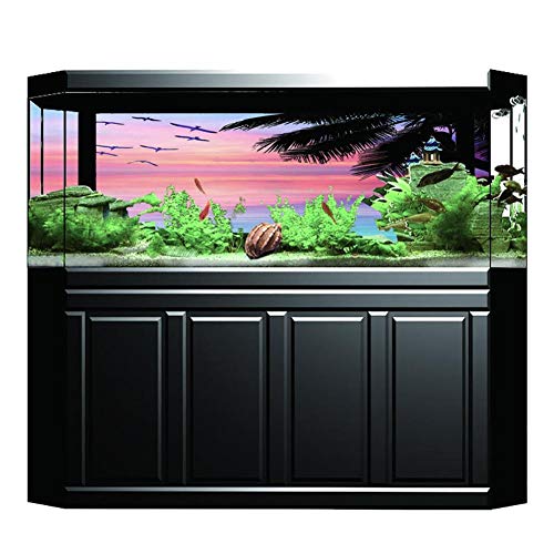 Aquarium Poster, Realistic Seaside Sunset Clouds Pattern Aquarium Background Poster 3D PVC Self Adhesive Fish Wallpaper Sticker for Aquarium Fish Decoration(61 * 30cm)
