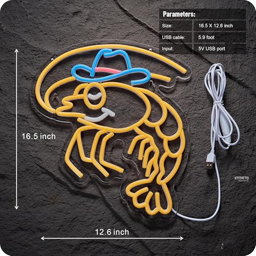 Shrimp Neon Sign Cowboy lobster LED Light for Wall Decor Seafood Light Up Signs Wall Art for Seafood Restaurants Pub Store Man Cave (Orange Shrimp) - color: Orange Shrimp