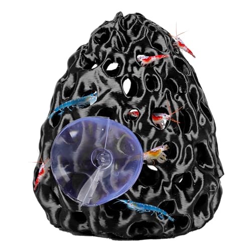 Uniclife Shrimp Cave, Shrimp Hides for Aquarium, Realistic Plastic Aquarium Coral Rock Decorations with Suction Cup, Betta Hideout Tank Accessories for Fish Tank Decor, Hiding & Resting, Black - color: Black