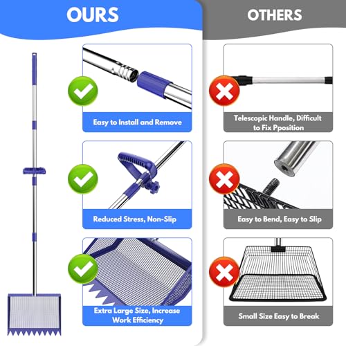 Chicken Poop Scooper Rake 2-in-1,304 Stainless Steel Shovel Head, Chicken Litter Scoop with Handle for Chicken Coop for Sand, Pet Waste Cleaning, Litter Sifting Shovel (35 to 65") (Blue, 10inch) - color: Blue, size: 10inch