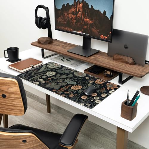 Aesthetic Vintage Dark Flower Plants Wildflowers Large Gaming Mousepad XXL Keyboard Mouse Mat Full Desktop Mat Women Desk Cover Mat for Work Office Home 31.5x15.8 in - color: Vintage Plants
