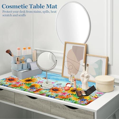Desk Pad Sunflowers, Big Mouse Pad Flower Butterfly Women Girls Desk Mat Extended Large Gaming Mouse Pad Non-Slip Base Stitched Edge Work Home Office Desks Computer Keyboard Laptop Decor Mouse Mat - color: Blue Sky Sunflowers Butterfly, size: 31.5" x 15.7