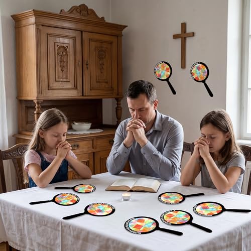 Renbuzhu 48PCS Sunday School VBS Crafts Bulk: Paper Magnifying Glass Nativity Suncatchers, Jesus Religious Christian Activity DIY Kits Church Decorations, Window Stained Glass Effect Art Supplies - style: magnifying glass