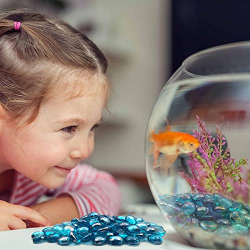 Flat Glass Marbles 1 Pound Vase Filler Fire Pit Glass Pebbles for Indoor Plants, Aquarium Fish Tank Decorations, Home Decor, Fire Pit, Landscaping, Arts Crafts (Ocean Blue)