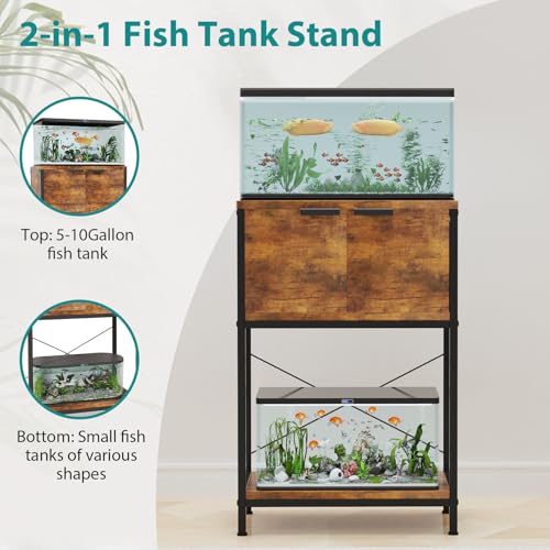 5-10 Gallon Fish Tank Stand, Aquarium Stand with Cabinet Storage for Aquarium Stand, Cabinet for Fish Tank Accessories Storage, Heavy Duty Tank Stand for Home Office Turtle Reptile Tank Stand - color: Brown