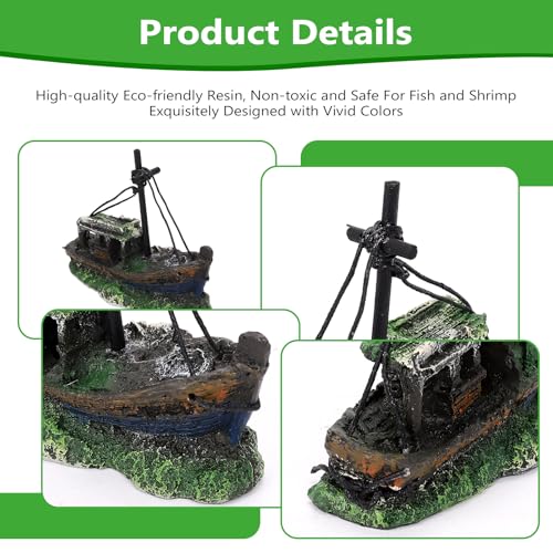 Small Boat Aquarium Decorations Resin - Sunken Shipwreck Fish Tank Ornament for Aquatic Adventure Scene-Approx. 4.9" L x 2.4" W x 3.9" H (Small Boat) - color: Small Boat
