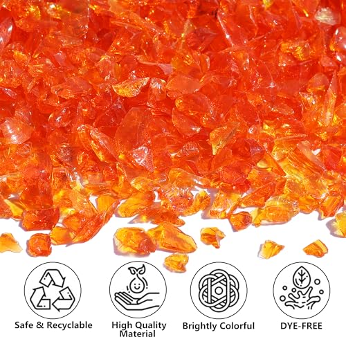 QYGL Crushed Glass for Resin Art, DIY Crafts, and Home Decor - 0.9LB Orange Broken Glass Pieces 3-6mm, for Vase Fillers, Tabletop Fire Pit, and Aquarium Rocks - color: Orange