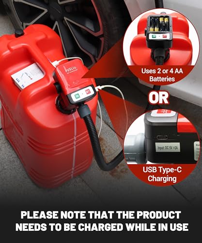 FUELIO Fuel Transfer Pump - USB Charging Electric Gas Pump for Gas Can - Gas Transfer Pump Battery Powered with Automatic Shut Off Nozzle, Fix Clip, Extra Long Hose Gas Can Jug Tank For Gasoline - size: USB Charging