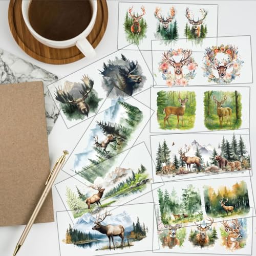 18 Pcs Deer UV DTF Cup Wraps for 16OZ Glass, 4.3 x 9.4 Inch Animals Forest UV DTF Transfer Stickers Waterproof Rub on Transfer Decals for Glass Bottle Vase Furniture Crafts - style: Deer