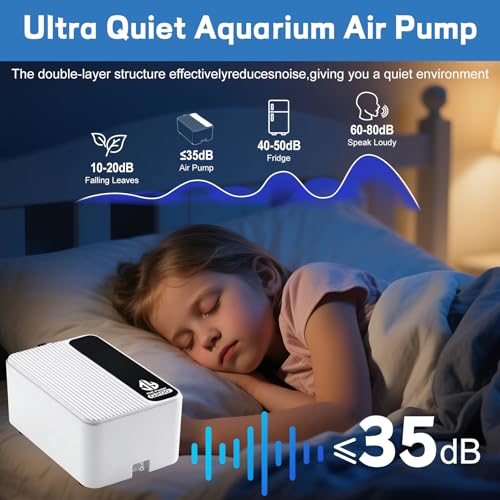 Aquarium Air Pump, Quiet Powerful Fish Tank Air Pump, Adjustable Fish Tank Bubbler with Air Stone, 2.3W/5.5W/8W Bubbler for Aquarium Fish Tank for Small Medium Large Fish Tank Up to 200 Gallon - size: 2.3 W(Tank Up to 80 Gallon Aquariums)