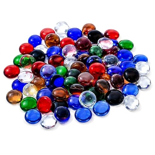 2LB Flat Glass Marbles Mixed Color (200 PCS) – Decorative Glass Pebbles for Vases, Vase Fillers, Fish Tank Rocks, Aquarium Gravel, Beads, Crafts, Mancala Stones & Home Décor Gems (0.7"~0.8") - color: multicolors