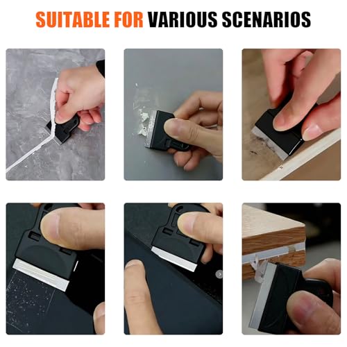 7 Pack Razor Blade Scraper Tool, Razor Scraper, With Extra 40Pcs Blade Scraper and 3 Types of Cleaning Brushes, Used for Cleaning Oil Stains, Dirt and Glue Stains on The Surface of Objects