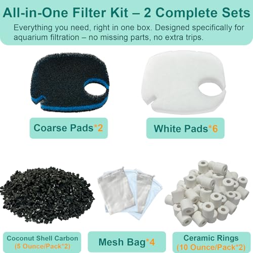 16 Pcs Fit Pondforse and AMOSIJOY 172/225/265GPH/264GPH Aquarium External Filter and Coospider-repta Aquarium Filter, 6 White Floss, 2 Coarse Filter Pads, 2 Coconut Shell Carbon, 2 Ceramic Rings&4 Bag - size: Small for 172GPH/225GP/264GHL
