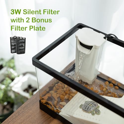 Small Turtle Tank Kit,All in One Red Eared Slider Aquarium,PC Aquatic for Baby Tortoise,Fishes and Amphibians, Includes Silent Filter,Filter Plates,UVB Lamp,Bulb,Plants,Stone,Basking Platform - size: Small(11.8*7*7.1inch)