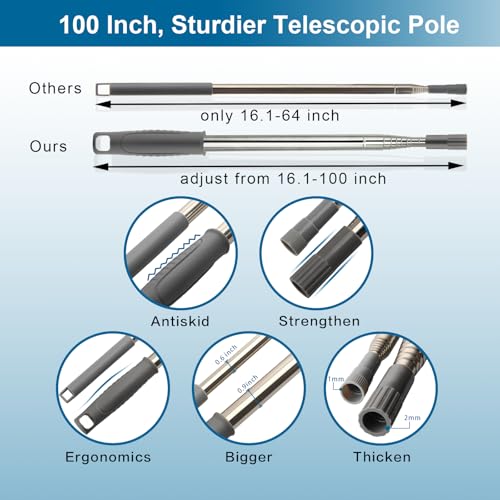 Microfiber Feather Duster, Duster with Extension Pole 30-100 Inches,Ceiling Fan Cleaner Duster Retractable Gap Dust Brush Cleaner for Cleaning Cobweb,High Ceiling,Blinds, (Dark Gray)
