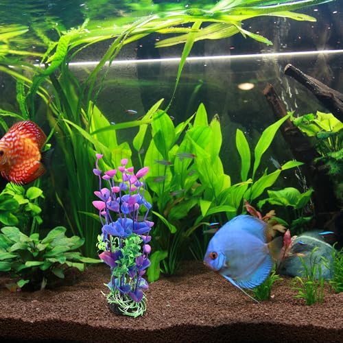 Aquarium Decoration,Plastic Plant Decoration for Aquarium Landscaping, 8.3Inch(Purple Green)