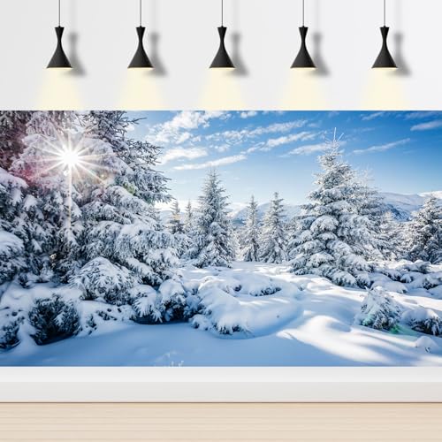 Winter Scenery Aquarium Background Majestic Snowy Spruces Fish Tank Background Snow Covered Frosty Wintry Natural Landscape Terrarium Backgrounds Winter View Reptile Tanl Backgrounds 48x24in - color: Sunny Blue, size: 48(W)x24(H)inches/ 120(W)*60cm(H)