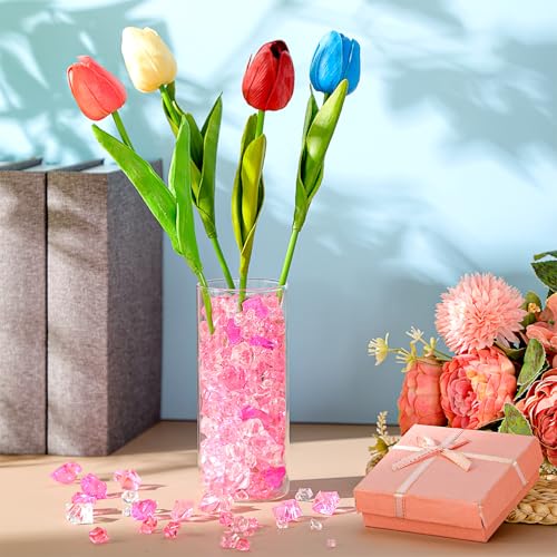 Syhood 570 Pcs 5 Sizes Pink and Clear Fake Crushed Ice Rocks Plastic Gemstones Acrylic Crystal Gems Diamonds for DIY Craft Vase Fillers Fish Tank Makeup Brush Centerpieces Wedding Decor - color: Pink