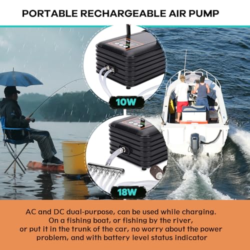hygger IPX6 Rechargeable Aquarium Pond Air Pump, Powerful Quiet Tank Air Pump with Hose Air Stone Check Valve Adjustable Flow Diverter Valve for Fishing Yacht/Power Outages/Hydroponic - size: 240GPH - New
