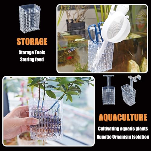2pcs Upgraded Adjustable Aquarium Plant Holder，Fish Tank Plants Holder,Fish Tank Aquaponics Plant Cultivation and Aquarium Landscape Decoration with Hooks and Suction Cup(Transparent)