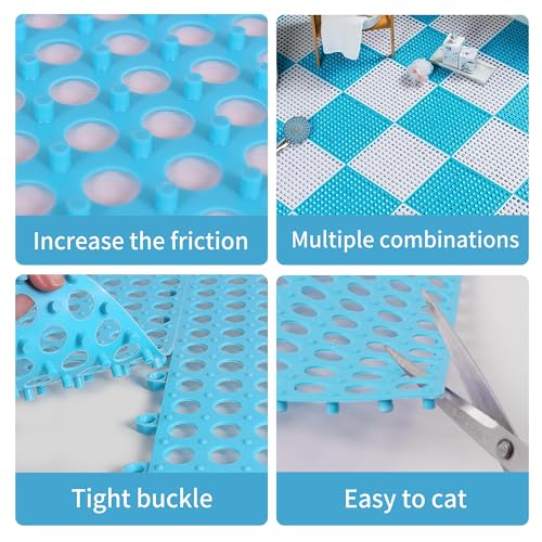 12 Pack 12" x 12" Drainage Interlocking Floor Mats, Non-Slip Shower Bathroom Pool Tiles for Flooring, Soft PVC Splicing Modular Cushion Mat, for Bathroom, Drain, Pool, Patio, Balcony, Kennel, Blue
