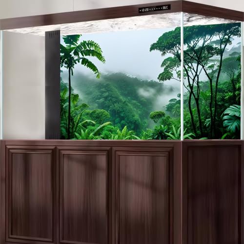 Foggy Rainforest Aquarium Background Majestic Tropical Green Trees Forests Fish Tank Background Scenic Tranquil Lush Jungle Terrarium Backgrounds Misty Forest Valley Reptile Tank Backgrounds 24x12in - color: Pure Green, size: 24(W)x12(H)in