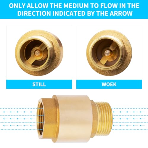 ChillWaves Brass In-Line Spring Check Valve DN20 3/4" Male x 3/4" Female Thread, One-Way Non-return Vertical Check Valve for Backflow Prevention(1-PACK) - size: 3/4" Male x 3/4" Female(DN20), style: PACK OF 1