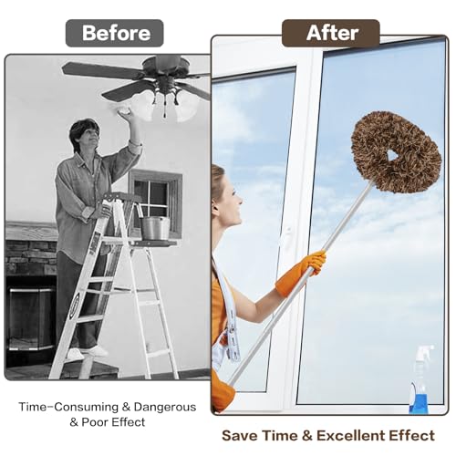 Ceiling Fan Cleaner Duster Reusable Microfiber Ceiling Fan Blade Cleaner Removable Duster with Extension Pole Adjusts 13 to 49.7 Inch for Cleaning Walls Furniture Door Window Top (Beige Brown) - color: Beige Brown