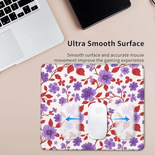 Red Purple Flower Gaming Mouse Pad Anti-Slip Rubber Base Square Mouse Mat for Home Computer Mousepad 7 X 8.6 in - color: Red Purple Flower, size: 8.6L x 7W inches