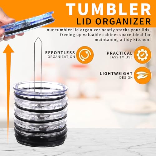 Cup Lid Holder Storage Rack | Tumbler Lid Organizer Detachable & Stackable, ABS & Stainless Steel, Vertical Space Saving, Holds 10 Lids
