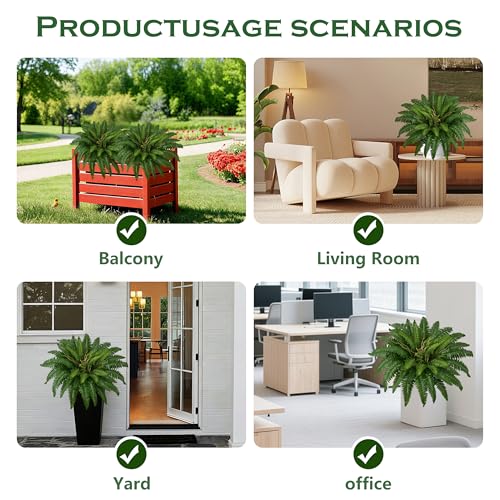 38In Artificial Boston Ferns Bush, Set of 2 Large Faux Ferns Plants, 47 Branches Fake Ferns for Home Living Room Decor, Indoor and Outdoor - size: 2 PCS-38"