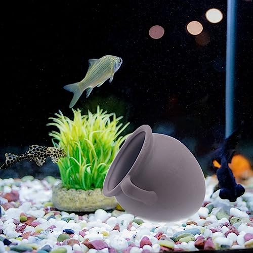 AnRui Ceramic Jar Aquarium Ornament Decor Natural Clay Vase Betta House Hideout Cave Pot Fish Tank Decorations Accessories for Cichlid, Small Fish, Shrimp to Play Hide Breed Habitat, Small - size: Small