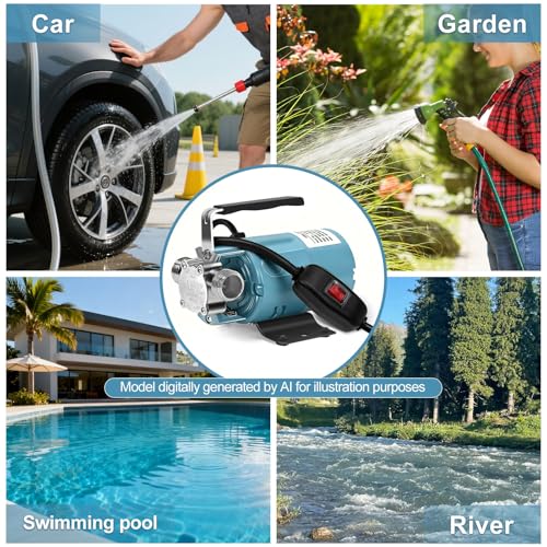 Water Transfer Pump, 115V 1/10HP Electric Utility Pump with On/Off Switch 2*6 ft Water Hoses Kit for Removing Water from Garden Pool Aquariums Hot Tub Draining 1/8’’ Low Suction for Rain Barrel (Blue) - color: 115v-blue