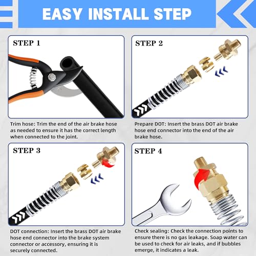 3/8” Hose x 1/4” Male Connector with Spring Guard, Dazakoot 2 Pack Air Brake Hose End Fitting with 2 Pack 3/8” Sleeve Tube - size: 3/8" Hose X 1/4" Male, style: 4PCS KIT