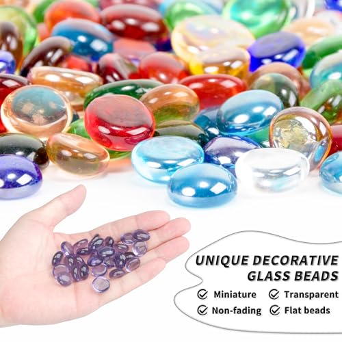 1 LB Purple Flat Glass Beads, 160-180PCS Small Glass Marbles, Mini Flat Round Pebbles for Vase Filler and Floral, Fish Tank Rocks Decorative Gemstones for Home and Aquarium Décor - color: Purple
