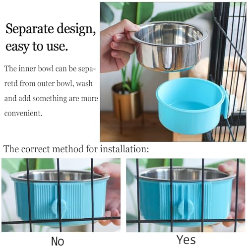 kathson Crate Dog Bowl, Removable Stainless Steel Hanging Pet Cage Bowl Food & Water Feeder Coop Cup for Cat, Puppy, Birds, Rats, Guinea Pigs (6 PCS, Size: M, 2×Blue,2×Green,2×Pink) - color: Size: M (2×Blue, 2×Green, 2×Pink), size: 6 PCS