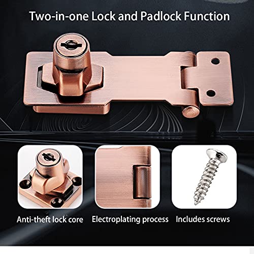 2 Packs Keyed Hasp Locks Twist Knob Keyed Locking Hasp for Small Doors, Cabinets and More,Stainless Steel Steel, Hasp Lock Catch Latch Safety Lock Door Lock with Keys (3inch, Copper) - color: Copper, size: Straight 3 Inch